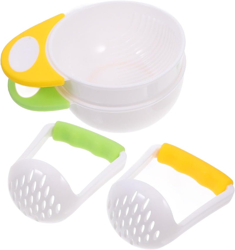 DOITOOL Baby Food Masher 2 Sets Mashing Bowl with Handle Masher, Manual Baby Food Grinder Bowl Set (Green, Yellow) - Image 1